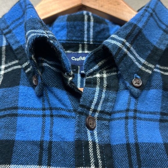 Women’s long flannel shirt button down collar single breast pocket blue & black - Picture 5 of 9